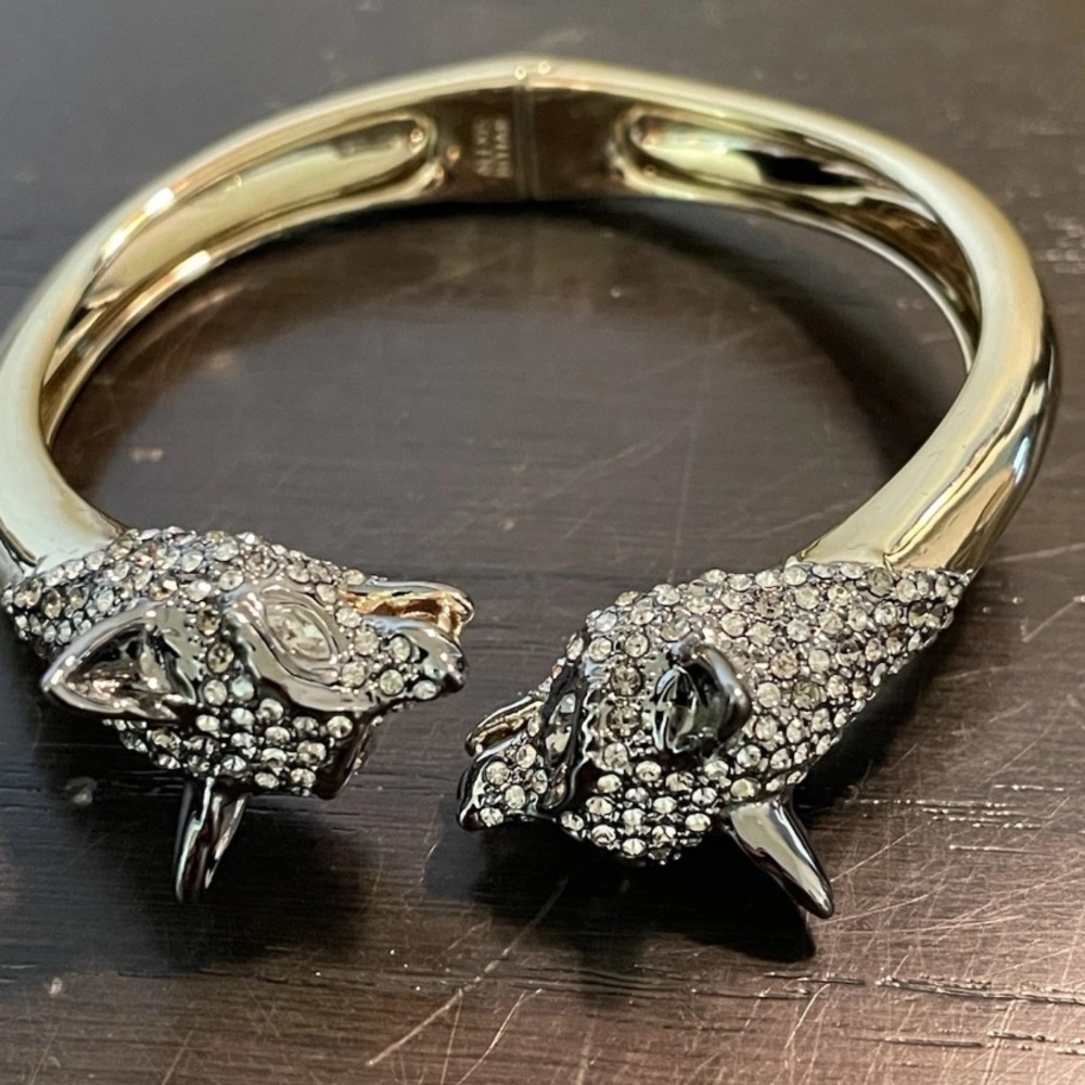 Alexis Bittar Gold and Silver Double Fox Head Bracelet.